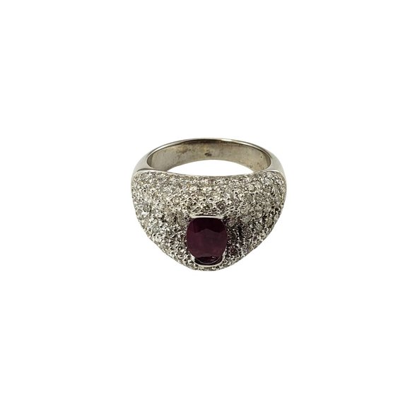 Vintage 18 Karat White Gold Ruby and Diamond Ring Size 6.25 #10144 - Picture 3 of 11